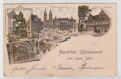 63660 Ak Lithographie Salutation de Bremen Gewerbehaus, Ratskeller, etc. 1898