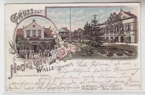 63659 Ak Lithographie Salutation de Harjes Café Walle près de Brême 1896