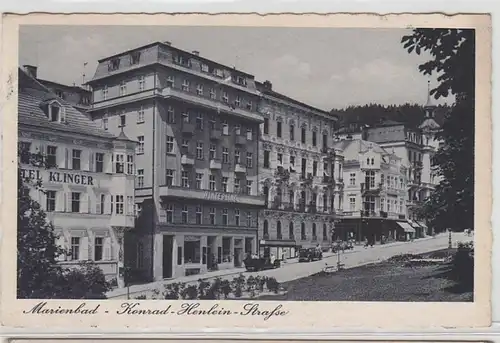 63636 Feldpost Ak Marienbad Konrad Henlein Straße avec magasins 1942