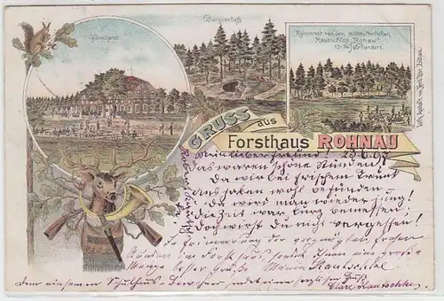 63631 Ak Lithographie Gruß aus Forsthaus Rohnau Trzciniec (Bogatynia) 1897