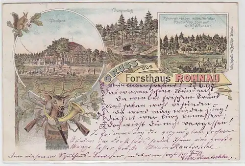 63631 Ak Lithographie Salutation de la Maison Forest Rohnau Trzciniec (Bogatynia) 1897
