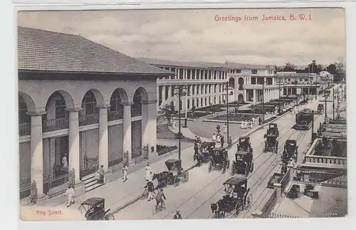 63626 Ak Greetings from Jamaica Vue de la route avec trafic vers 1910