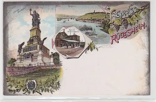 63619 Ak Lithographie Gruss de Rüdesheim vers 1900