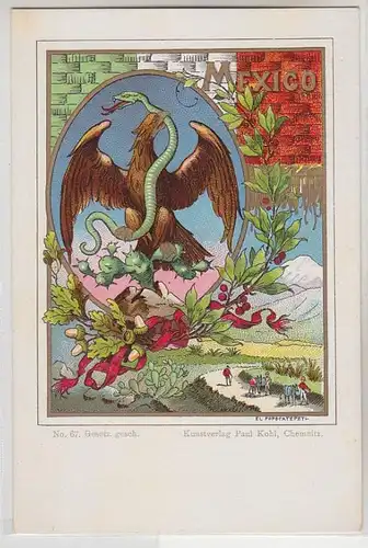 63583 Wappen Ak Lithographie Mexico um 1900