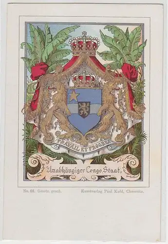 63577 Wappen Ak Lithographie Unabhängiger Congo Staat um 1900