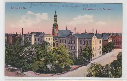 63571 Ak Zwickau in Sachsen Schulgraben mit Gymnasium 1914