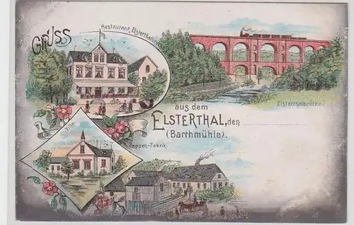 63566 Ak Lithographie Gruß aus dem Elsterthal (Barthmühle) um 1900