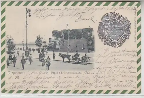 63562 Präge Ak Deutscher Radfahrer Bund Dresden Brühlsche Terrasse 1901