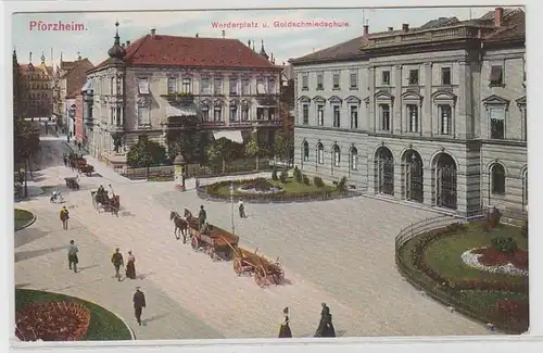 62552 Ak Pforzheim Werderplatz et Goldschmiedschule 1914