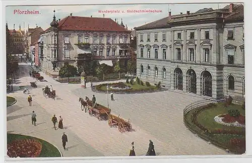 62552 Ak Pforzheim Werderplatz u. Goldschmiedschule 1914