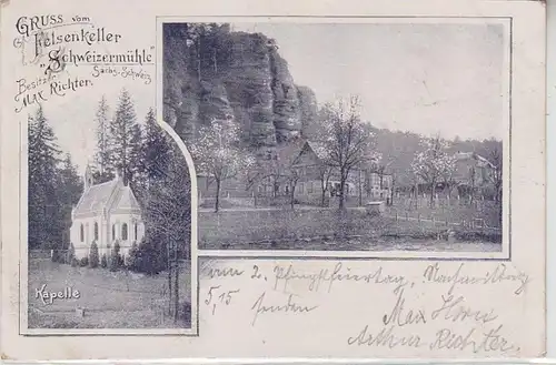 62523 Ak Gruß vom Felsenkeller "Schweizermühle" sächs. Schweiz 1899