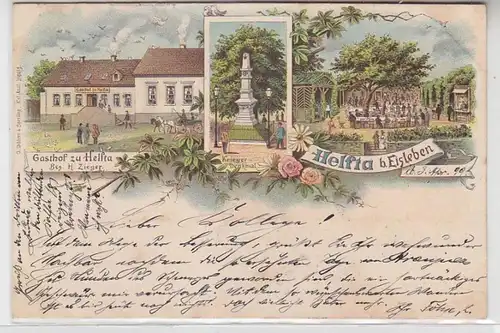 62519 Ak Lithographie Helfta bei Eisleben Gasthof, Kriegerdenkmal usw. 1899