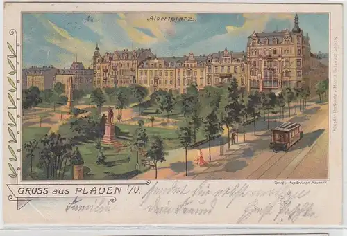 62467 Ak Lithographie Gruß aus Plauen im Vogtland Albertplatz 1903