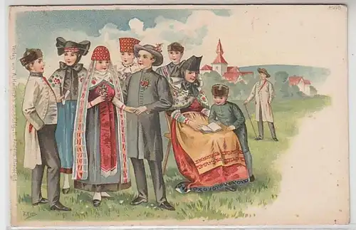 62451 Künstler Ak Lithographie Westfälische Trachten um 1900