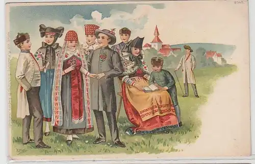 62450 Künstler Ak Lithographie Westfälische Trachten um 1900