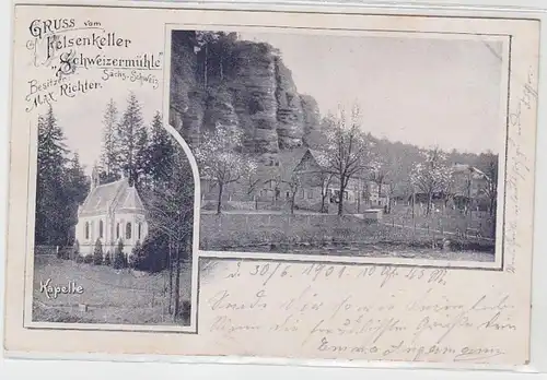 62402 Ak Gruß vom Felsenkeller "Schweizermühle" sächs. Schweiz 1901