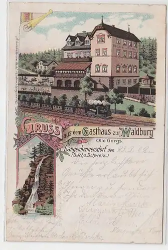 62393 Ak Gruß aus dem Gasthaus zur "Waldburg" Langenhennersdorf 1902