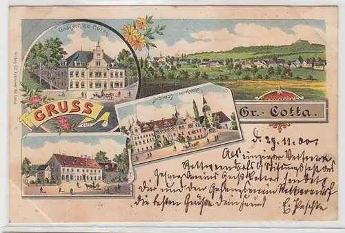 62276 Ak Lithographie Gruß aus Groß Cotta Gasthof usw. 1900