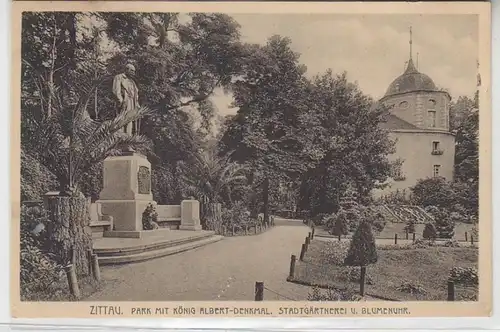62178 Ak Zittau Park mit König Albert Denkmal Stadtgärtnerei und Blumenuhr 1913