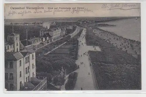 62177 Ak Ostseebad Warnemünde Blick auf Promenade und Strand 1917