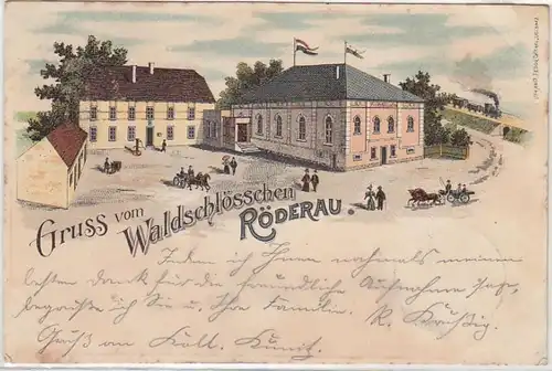 62163 Ak Lithographie Gruß vom Waldschlösschen Röderau 1900