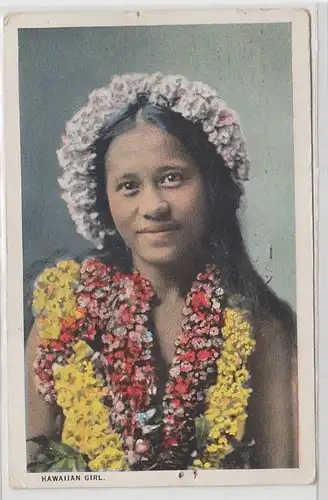 62091 Ak Hawaiian Girl avec des couronnes de fleurs 1926
