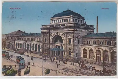 62080 Ak Mannheim Gare avec tramway avant 1915