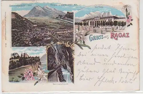 62047 Ak Lithographie Gruß aus Ragaz Dorfbad, Wartenstein usw. 1898