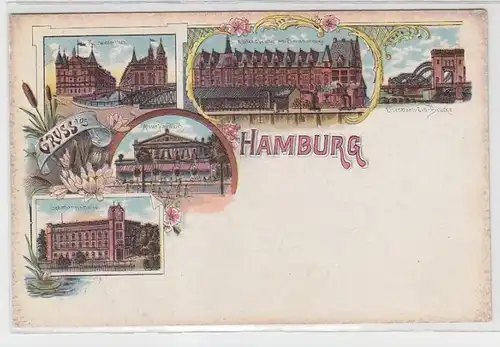 62045 Ak Lithographie Gruß aus Hamburg Stadtansichten um 1900