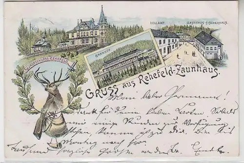 62044 Ak Lithographie Gruß aus Rehefeld Zaunhaus Bahnhof usw. 1898