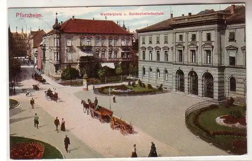 62029 Ak Pforzheim Werderplatz und Goldschmiedschule 1914