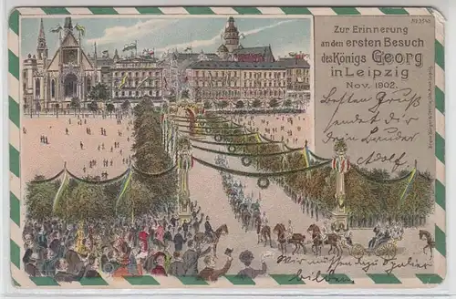 62013 Ak Lithographie Leipzig Visite du roi Georg 1902