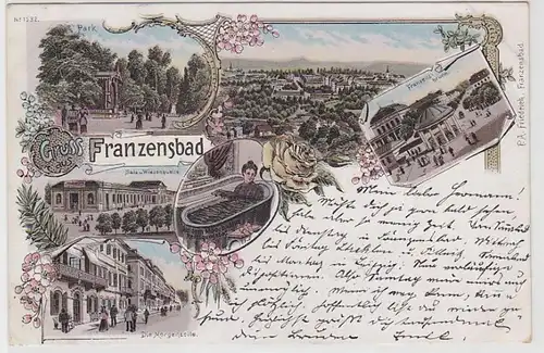61950 Ak Lithographie Salutation de Franzensbad Wiesensource, parc etc 1898