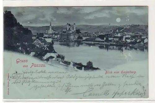 61916 Mondscheinkarte Gruß aus Passau Blick vom Hackelberg 1899