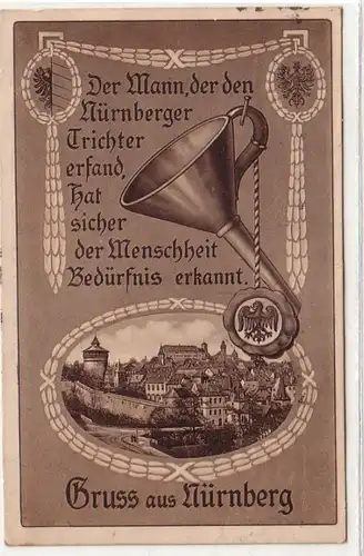 61907 Feldpost Ak Salutation de Nuremberg "Der Türnen" 1918