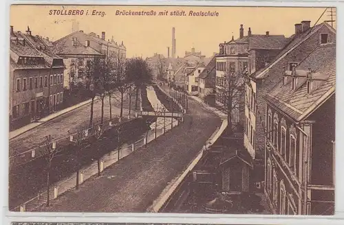 61895 Ak Stolberg im Erzgebirge Brückenstraße mit städt. Realschule 1908