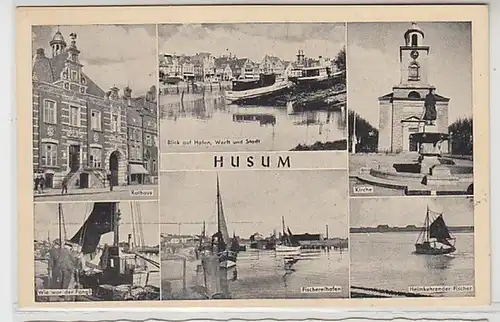 61879 Mehrbild Ak Husum Fischereihafen, Kirche, Rathaus usw. 1942