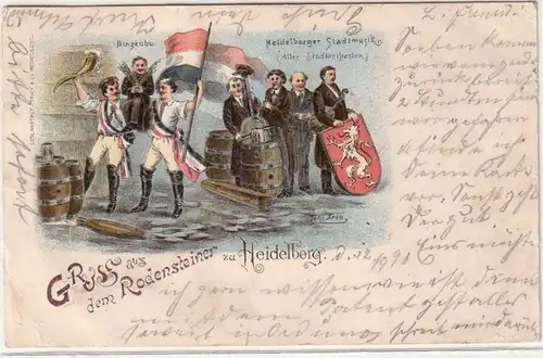 61809 Ak Lithographie Gruß aus dem Rodensteiner zu Heidelberg 1899