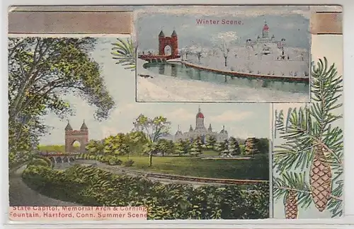 61761 Ak Hartford Conn. State Capitol Memorial Arch & Corning Fountain 1911