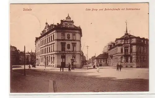 61571 Feldpost Ak Döbeln Ecke Burg- und Bahnhofstraße mit Schützenhaus 1918