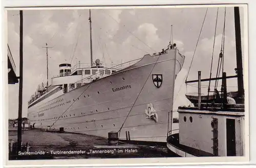 61554 Ak Swinemünde Turbinendampfer "Tannenberg" im Hafen um 1940