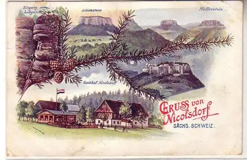 61449 Ak Lithographie Gruß aus Nicolsdorf sächsische Schweiz 1911