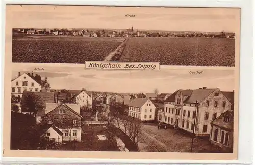 61364 Mehrbild Ak Königshain Bezirk Leipzig, Gasthof, Schule, Kirche 1920