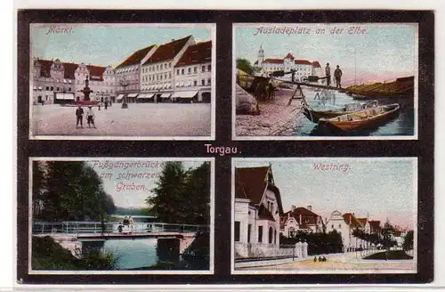 61274 Mehrbild Ak Torgau Westring, Ausladeplatz a.d. Elbe usw. 1913