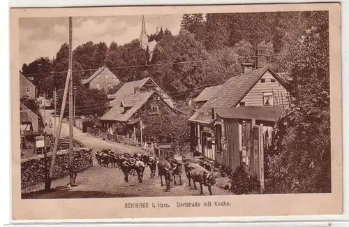 61249 Ak Schierke im Harz Dorfstrasse mit Kirche um 1920