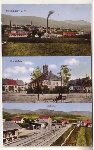 61247 Mehrbild Ak Neustadt an der Tafelfichte Bahnhof Marktplatz Totale 1925