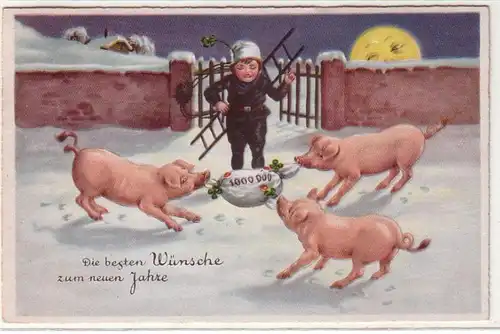 61220 Ak Schornsteinfeger avec sac à main et 3 porcs chanceux 1940