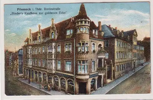 61208 Ak Pössneck Breitestraße Binders Kaufhaus zur goldenen Ecke um 1910