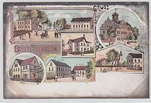 61202 Ak Lithographie Gruss de la gare de Breitingen, auberge, etc. vers 1900