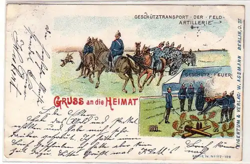 61185 Ak Gruß an die Heimat Geschütztransport der Feldartillerie 1903
